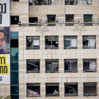 Ballistic missile damage seen in Rehovot, on June 15, 2025. (Chaim Goldberg/Flash90)