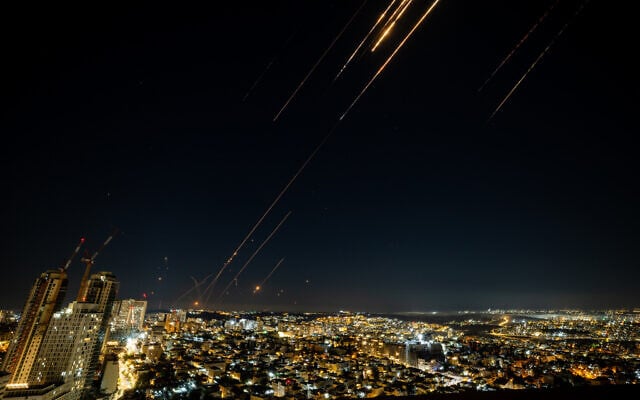 Interception of an Iranian missile attack on Israel as seen from Jerusalem, June 15, 2025.(Chaim Goldberg/Flash90) Interception of an Iranian missile attack on Israel as seen from Jerusalem, June 15, 2025.(Chaim Goldberg/Flash90)