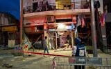 The scene where a ballistic missile fired from Iran hit and caused damage in Tel Aviv, June 16, 2025. (Erik Marmor/Flash90)