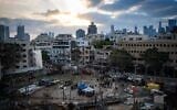 The scene where a ballistic missile fired from Iran hit and caused damage in Tel Aviv, June 16, 2025. (Erik Marmor/Flash90)