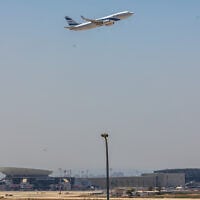An El Al flight takes off from Ben Gurion International Airport, outside of Tel Aviv, June 19, 2025. (Yossi Aloni/Flash90)