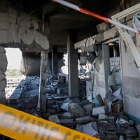The devastation from an Iranian ballistic missile is seen at Soroka Medical Center in Beersheba, June 19, 2025. (Yair Tirosh/Flash90)