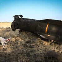 The remains of a ballistic missile fired from Iran into the Golan Heights, northern Israel, June 23, 2025. (Michael Giladi/Flash90)
