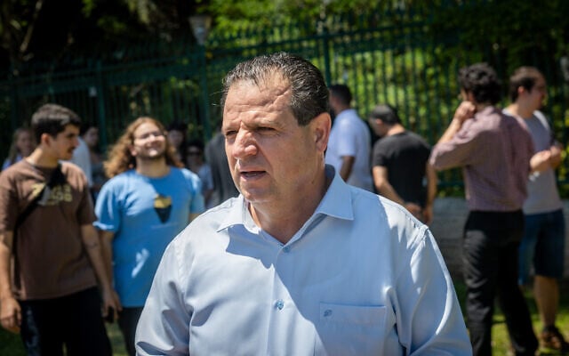 Hadash-Ta'al leader Ayman Odeh attends a protest in his support, outside the Knesset in Jerusalem, June 30, 2025. (Chaim Goldberg/Flash90) Hadash-Ta'al leader Ayman Odeh attends a protest in his support, outside the Knesset in Jerusalem, June 30, 2025. (Chaim Goldberg/Flash90)