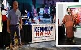 A Kennedy MAHA booth was present at the Independent National Convention in Denver, Colorado, on Sept. 19, 2024. (Hyoung Chang/The Denver Post via Getty Images/JTA); Inset: Leland Lehrman attends the Roni Willett And Walid Layadi-Marfouk Host UN General Assembly Exhibition Africa House Second Generations Closing Reception at Africa House on September 27, 2018 in New York City. (Jared Siskin/Patrick McMullan via Getty Images/JTA)