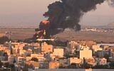 An Iranian refueling plane is seen on fire at Mashhad Airport in northeast Iran following an Israeli strike on June 15, 2025. (Social media: used in accordance with Clause 27a of the Copyright Law)