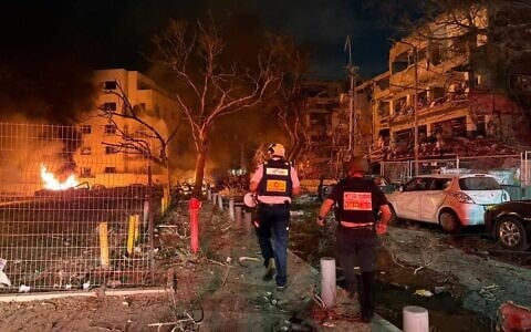 The scene in central Israel after an Iranian ballistic missile attack, June 16, 2025. (Magen David Adom)
