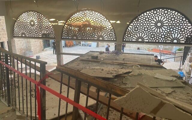 Haifa's Al Jarina Grand Mosque after it was damaged by an Iranian missile attack on June 20, 2025. (Sue Surkes/Times of Israel) Haifa's Al Jarina Grand Mosque after it was damaged by an Iranian missile attack on June 20, 2025. (Sue Surkes/Times of Israel)