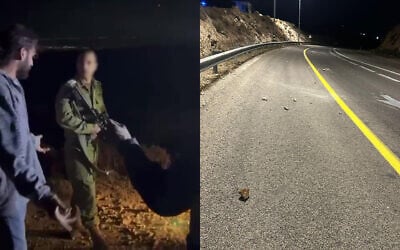 The commander of the Binyamin Regional Brigade's 7114th Battalion argues with settlers near the West Bank village of Kafr Malik (left), and stones hurled by settlers in the area (right), on June 28, 2025. (Courtesy)