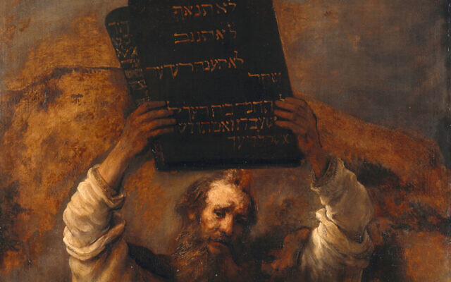 Rembrandt's Moses with the Ten Commandments,1659, Germaldegalerie, Staatliche Museen, Berlin (photo credit: Google Art Poject / Wikipedia Commons)