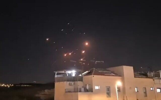 Footage posted to social media shows an Iranian ballistic missile attack on the Haifa area, June 14, 2025. (X, used in accordance with clause 27a of the copyright law)