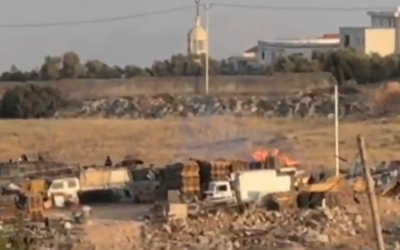 Settlers filmed torching property on the outskirts of the West Bank Palestinian village Deir Dibwan on May 31, 2025. (Screenshot/X)
