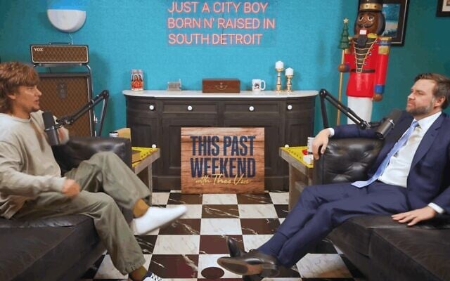 Podcaster Theo Von hosted US Vice President JD Vance on his show on June 7, 2025. (Screenshot via JTA)
