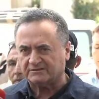 Defense Minister Israel Katz at the scene of an Iranian missile strike in Holon, June 19, 2025 (Video screenshot)