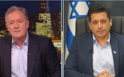 Piers Morgan debates Diaspora Affairs Minister Avichai Chikli on "Piers Morgan Uncensored" on June 24, 2025. (YouTube screenshot, used in accordance with Clause 27a of the Copyright Law)