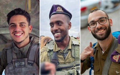 From left to right: Staff Sgt. Lior Steinberg, 20, a combat medic, from Petah Tikva; Staff Sgt. Ofek Barhana, 20, a combat medic, from Yavne; Staff Sgt. Omer Van Gelder, 22, a squad commander, from Maale Adumim. (Israel Defense Forces)