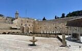 The Western Wall Plaza stood completely empty on June 17, 2025, as the holy site was closed to worshipers due to the war with Iran. (Rossella Tercatin/Times of Israel)