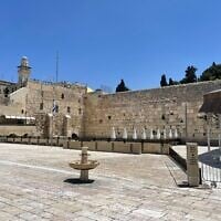 The Western Wall Plaza stood completely empty on June 17, 2025, as the holy site was closed to worshipers due to the war with Iran. (Rossella Tercatin/Times of Israel)