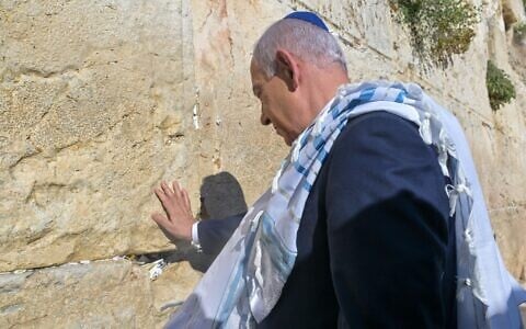 Prime Minister Benjamin Netanyahu visits the Western Wall in Jerusalem on June 22, 2025. (Kobi Gideon/GPO)