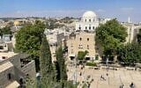 The white dome of the restored Tiferet Yisrael Synagogue in the Old City of Jerusalem, as seen on June 3, 2025. (Rossella Tercatin/Times of Israel)