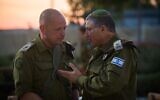 Maj. Gen. David Zini (right) and Maj. Gen. Nadav Lotan (left) at the Aliqa base in the Golan Heights, June 4, 2025. (Israel Defense Forces)