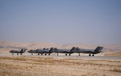 Israeli Air Force F-35I fighter jets depart for strikes in Iran, June 13, 2025. (Israel Defense Forces)