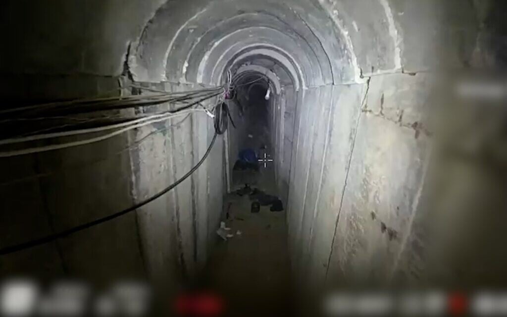 A Hamas tunnel  underneath the European Hospital in southern Gaza's Khan Younis, where Hamas leader Mohammed Sinwar was killed, in a handout photo published by the IDF on June 7, 2025. (Israel Defense Forces)
