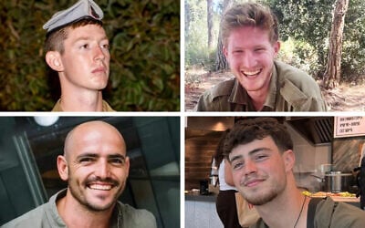Clockwise from top left: IDF soldiers Staff Sgt. Yoav Raver, Staff Sgt. Uri Yhonatan Cohen, Sgt. First Class Tom Rotstein, and Sgt. Maj. (res.) Chen Gross, who were killed in Gaza on June 6, 2025. (Israel Defense Forces)