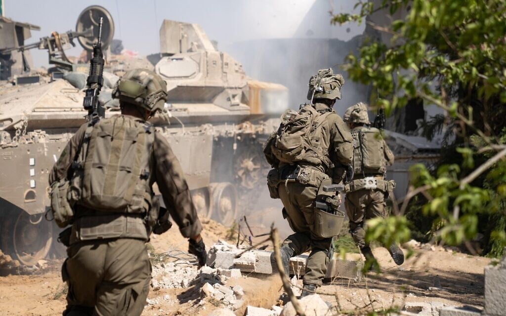 Troops operate in Khan Younis in a photo released by the IDF on June 3, 2025. (IDF Spokesperson)