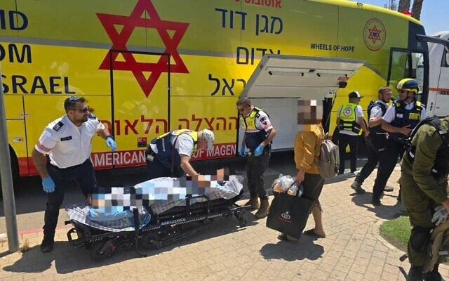 Patients are evacuated from Soroka Medical Center in Beersheba after an Iranian missile hit the hospital, June 19, 2025 (Magen David Adom) Patients are evacuated from Soroka Medical Center in Beersheba after an Iranian missile hit the hospital, June 19, 2025 (Magen David Adom)