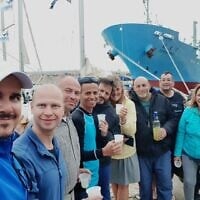 Passengers stranded in Larnaca readying to board a sailing boat chartered by Israel's Sailor Yacht Club to return home to the Herzliya harbor, June 2025. (Courtesy)