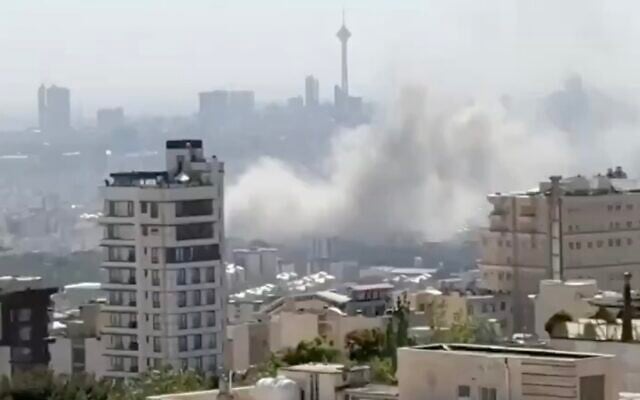 Smoke rises after an apparent Israeli airstrike in Tehran on June 18, 2025 (Screen grab from social media/used in accordance with Clause 27a of the Copyright Law)