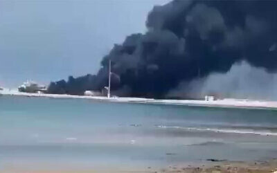 A fire at the Kaveh Petrochemical Complex in Bushehr province, Iran, June 11, 2025. (X; used in accordance with Clause 27a of the Copyright Law)