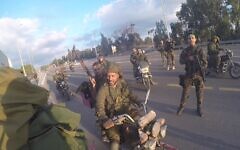 Hamas terrorists are seen near the Gama Junction in southern Israel, close to Re'im and Kissufim, amid the October 7, 2023, onslaught. (South First Responders)