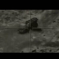 Screenshot from footage released by the Mossad showing strikes carried out by commandos of the Israeli spy agency on Iranian air defenses in Iran, June 13, 2025. (Mossad screenshot)