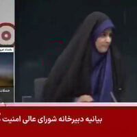As the Israeli Air Force bombs the offices of Iran’s state broadcaster IRIB in Tehran on June 16, 2025, the anchor is seen fleeing the studio. (X screenshot; used in accordance with Clause 27a of the copyright law)