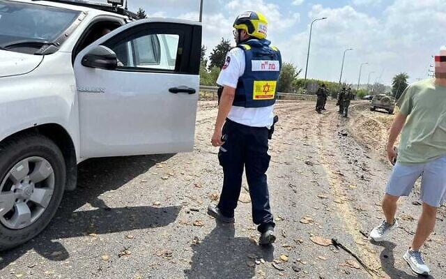 Magen David Adom medics are seen in southern Israel following an Iranian missile barrage, June 23, 2025 (MDA)