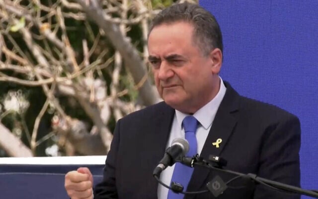 Defense Minister Israel Katz speaks at a ceremony in Holon, July 28, 2025. (Screen capture: Ynet)