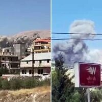 Footage shared to social media purports to show plumes of smoke following Israeli airstrikes in Lebanon's Beqaa Valley, on July 15, 2025. (Screen captures via Rula El Halibi on X, used in accordance with Clause 27a of the Copyright Law)