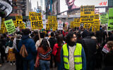 Socialist anti-Israel protesters in New York City, April 5, 2024. (Luke Tress/Times of Israel)