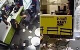 Several anti-Israel activists can be seen dropping fliers and spraying graffiti in the kosher Israeli-owned King David Burger restaurant in Athens, Greece, in an act of antisemitic vandalism, on July 12, 2025. (Social media/X; used in accordance with Clause 27a of the Copyright Law)