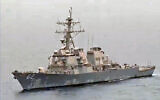 The USS Fitzgerald, an American destroyer, as reportedly seen from an Iranian helicopter on July 23, 2025. (Screenshot/X)