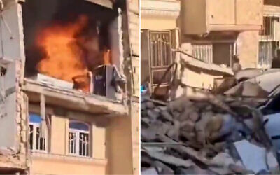 Screen capture from video purportedly of a fire at a building in the Fatemiyeh area of Qom city which authorities reportedly said was caused by a water heater explosion. (X: Used in accordance with Clause 27a of the Copyright Law)