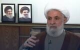 Hezbollah leader Naim Qassem speaks in an interview with the al-Mayadeen news outlet that aired on July 8, 2025. (X screenshot)