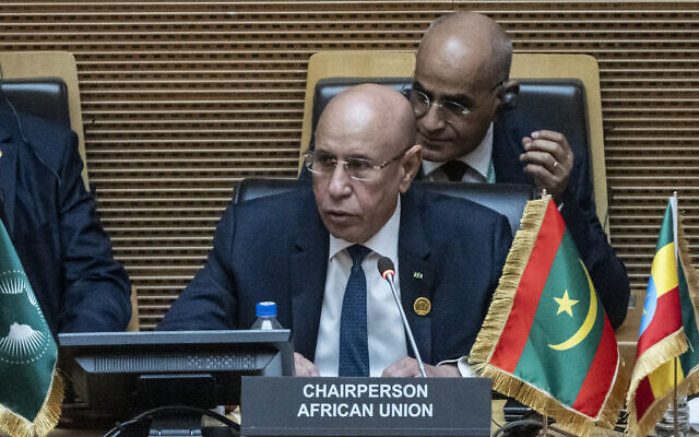 Mauritania President Mohamed Ould Ghazouani speaks during the 38th African Union Summit, where leaders will elect a new head of the AU Commission, at the AU Headquarters in Addis Ababa, Ethiopia, on February 15, 2025. (Amanuel Sileshi / AFP) Mauritania President Mohamed Ould Ghazouani speaks during the 38th African Union Summit, where leaders will elect a new head of the AU Commission, at the AU Headquarters in Addis Ababa, Ethiopia, on February 15, 2025. (Amanuel Sileshi / AFP)