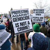 Pro-Palestinian, anti-Israel demonstrators protest the arrest of former Columbia University student activist Mahmoud Khalil in Seattle, Washington, March 15, 2025. (Jason Redmond / AFP)