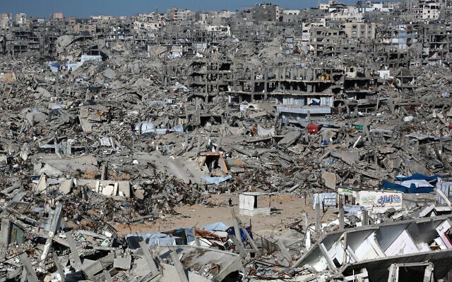 This aerial view shows a war devastated neighborhood in the Jabalia refugee camp in the northern Gaza Strip on April 2, 2025. (Bashar Taleb/AFP)
