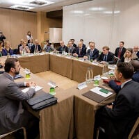 This handout photograph taken and released by the German Federal Foreign Office on June 20, 2025 shows Iranian Foreign Minister Abbas Araghchi (2nd-L) during a meeting on Tehran's nuclear program, with Germany's Foreign Minister Johann Wadephul, French Foreign Minister Jean-Noel Barrot, the European Union's top diplomat Kaja Kallas and Britain's Foreign Secretary David Lammy, at the Intercontinental Hotel in Geneva. (Handout/ German Federal Foreign Office/AFP)