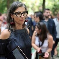 UN Special Rapporteur on the Rights Situation in the Palestinian Territories Francesca Albanese attends a rally to denounce Israel over the war with Hamas in Gaza, in Madrid on June 23, 2025. (Thomas Coex/AFP)