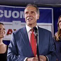 New York City mayoral candidate and former New York governor Andrew Cuomo (C) speaks during an election party following the primaries at the Carpenters Union in New York City on June 24, 2025. (John Lamparski / AFP)